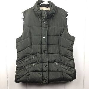 Ci Sono Green Puffer Olive Green Sherpa Lined Zip Vest, Size XL‎